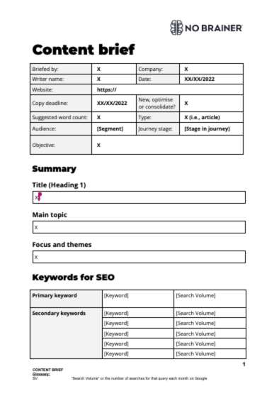 Free content brief template - front cover
